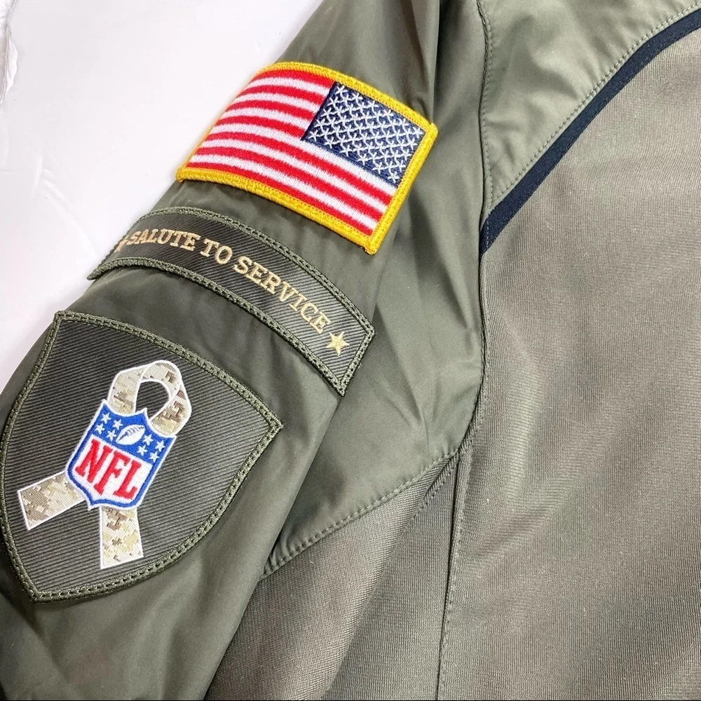 Nike NFL ONFIELD Jets Camo Pocket Half Zip Pullover Jersey Shirt Military Green
